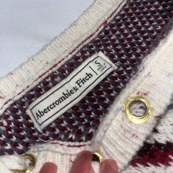 Abercrombie & Fitch S Boho Sweater Blouse W Printed Sleeves Lace Up Small Aztec - Picture 11 of 16